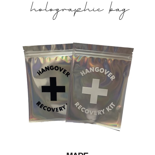 Hangover Recovery Kit, Holographic Bag, Party favor bag, bachelorette gift, day after kit, emergency kit