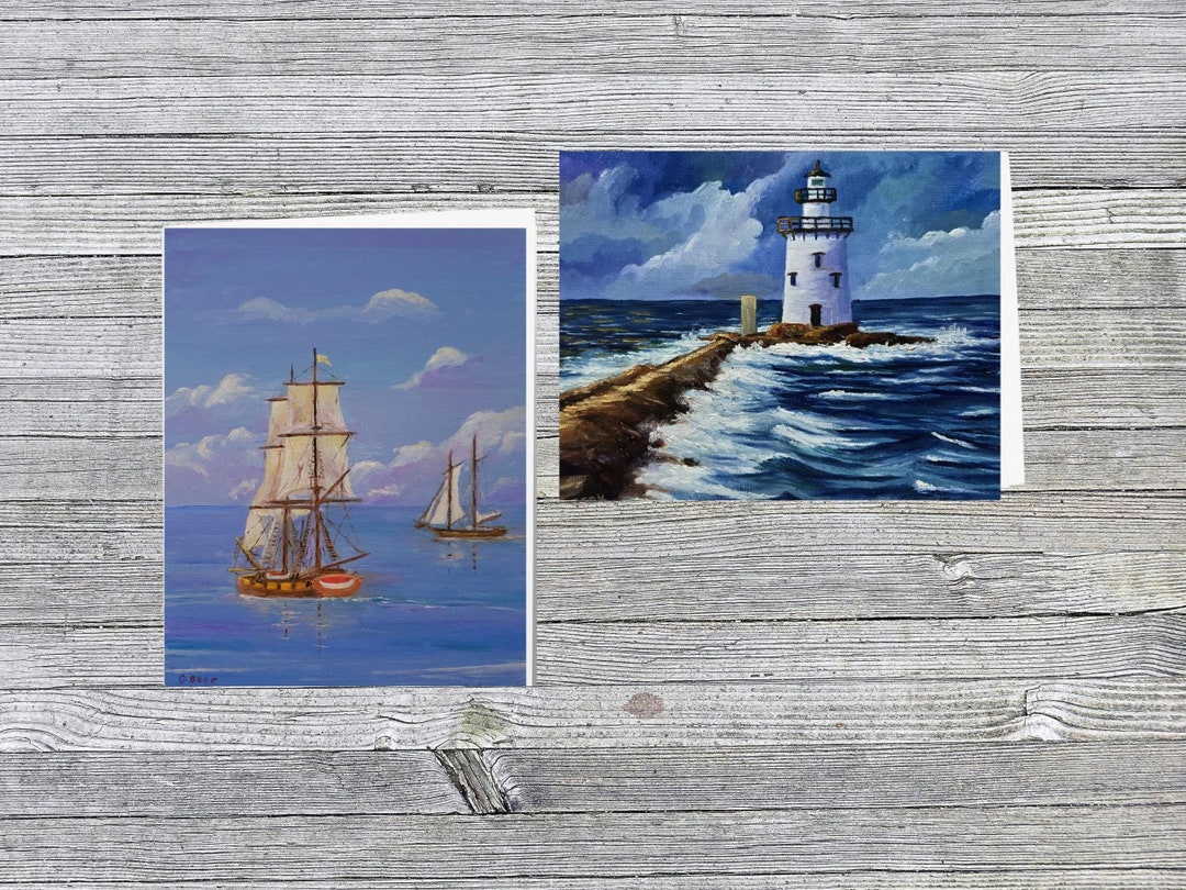 Nautical Greeting Card Set Original Maritime Art Paintings Sailing Ship ...