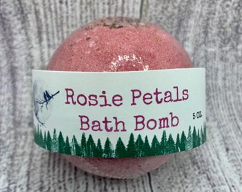 Rosie Petals Bath Bomb -Rose Designer Fragrance with Rose Petals & Glitter - 5 Ounces