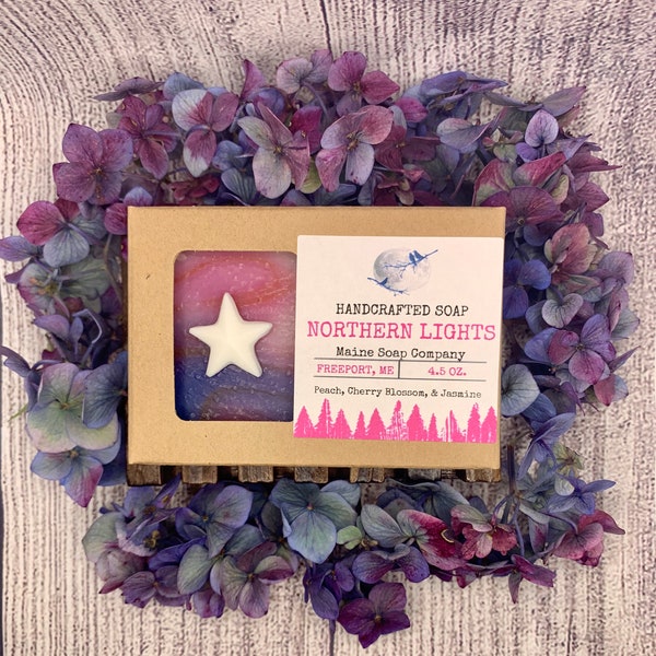 Peach, Cherry Blossom Jasmine Fruity Floral - Love Spell Fragrance - Northern Lights - Star Handcrafted Maine Soap