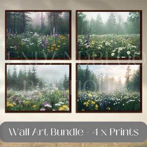 Printable Wildflowers Photography, Nature Landscape Large Wall Art, Green Nature Digital Print, Nordic Forest Wall Art, Instant Download