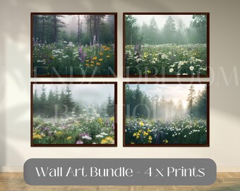 Printable Wildflowers Photography, Nature Landscape Large Wall Art, Green Nature Digital Print, Nordic Forest Wall Art, Instant Download