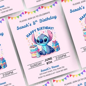 Editable Stitch Birthday Party Invitation Template, Cartoon Birthday Invitation, Stitch Birthday pool Party Invitation, Stitch Bday evite