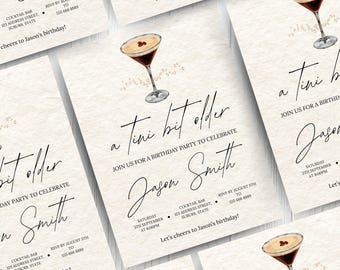 A Tini Bit Older Coquette Birthday Invitation Template | Espresso Martini Cocktail Theme | Bow Coquette Invite | Editable Party Invite