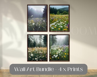 Printable Wildflowers Photography, Nature Portrait Large Wall Art, Green Nature Digital Print, Nordic Forest Wall Art, Instant Download