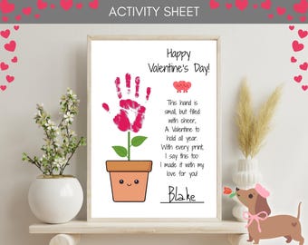 Valentine Handprint Craft for Kids, Flower Poem Keepsake, Printable ...