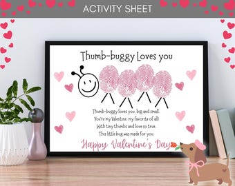 Manualidad con huella de mano para San Valentín, regalo para bebé, tarjeta con huella de mano para San Valentín, manualidad para niños pequeños, huella de mano imprimible
