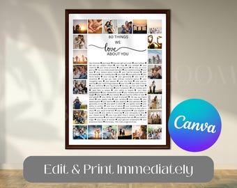 80 Reasons We Love You Custom Photo Collage | Fully Editable Template | Mother's Day | 80th Anniversary | 80 Things About Birthday | Canva