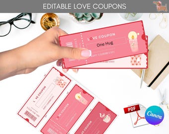Love Coupons Printable pdf, Editable Love Coupons Couple Coupons, Gift for him gift for her, Birthday gift, Anniversary Gift, Canva Template
