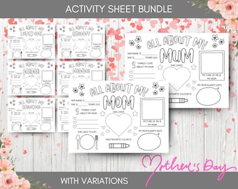 Mother's Day Printable, All About My Mum, Mothers Day Gift, Card for Mum, Activity Page, Mothers Day Coloring In Page, Mothers Day Activity