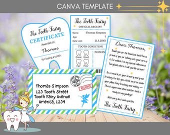 Editable Mini Tooth Fairy Letter Set, Mini Tooth Fairy Arrival Letter, Blue Tooth Fairy Letter, Tooth Fairy Certificate, Instant Download