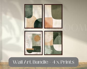 Modern Green Beige Minimalist Printable Art, Mid Century Digital Poster, Contemporary Digital Painting, Digital Download, Affordable Poster