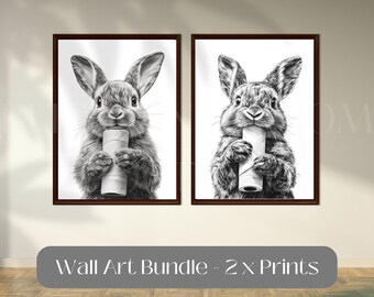 Bunny Poster Animal Bathroom Poster Bunny Gift Bunny Art Bathroom Wall Decor Poster black and white Bathroom Print Digital Download