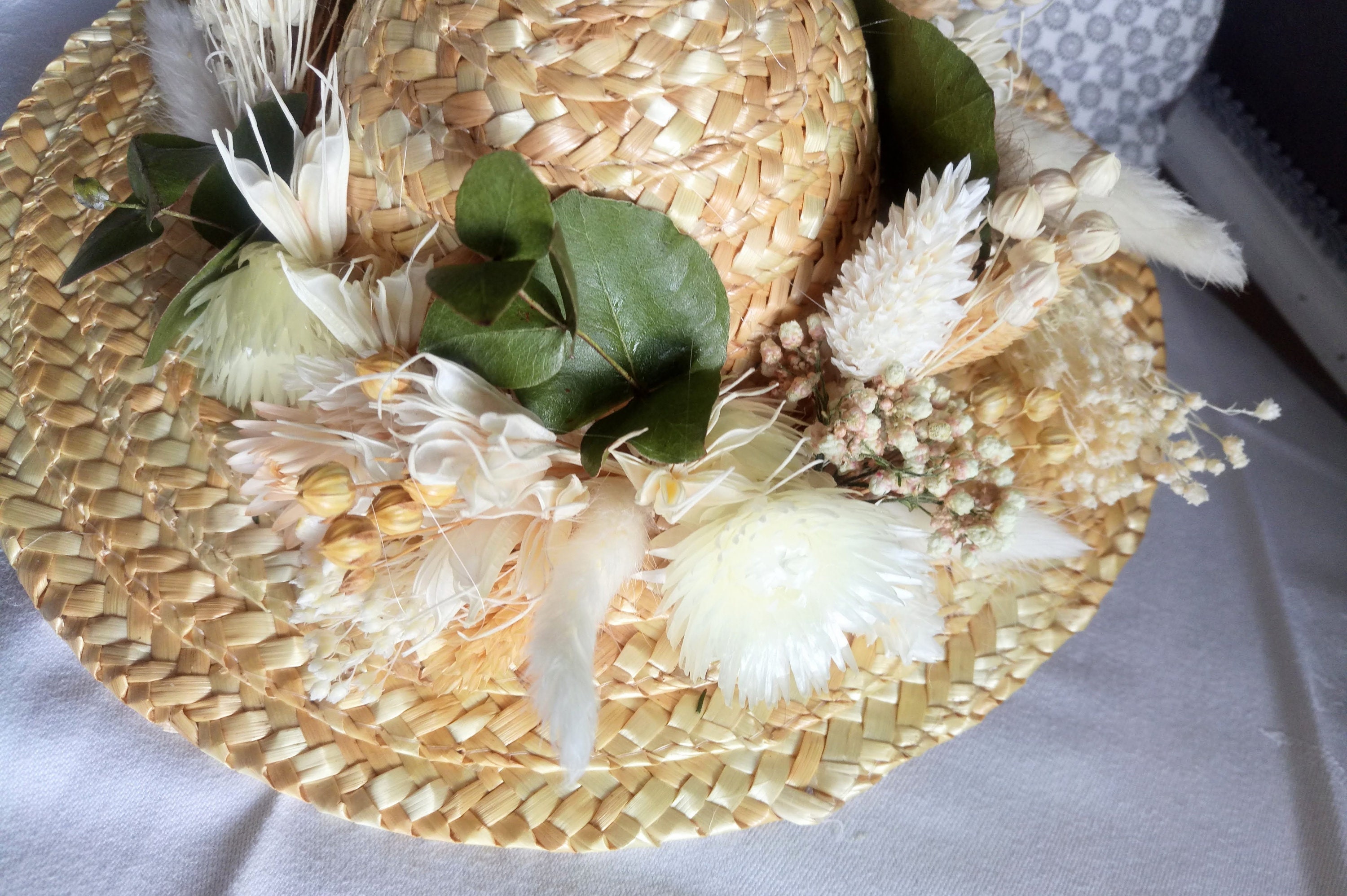 Straw hat dried flowers dried flower wreath bouquet of | Etsy