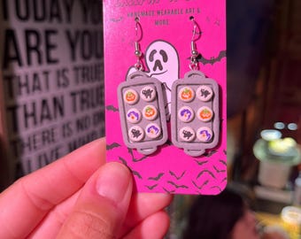 Handmade Halloween Sugar Cookie Earrings: Sterling Silver Hooks