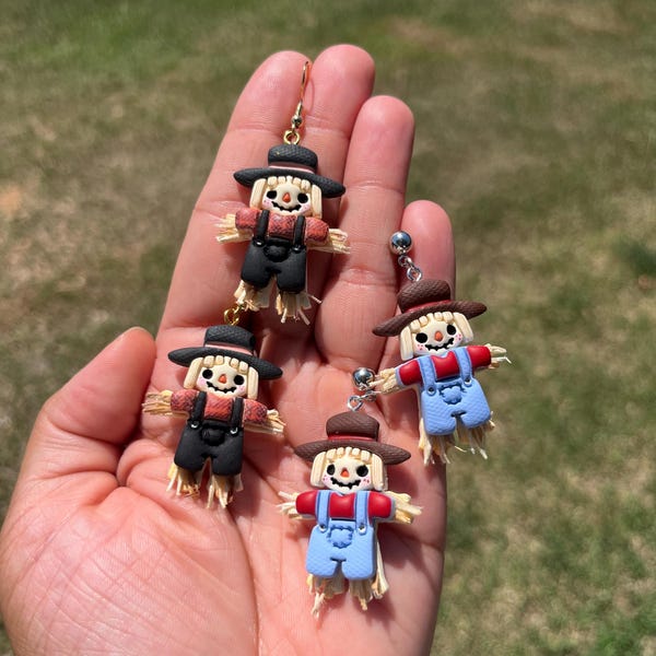 Handmade Scarecrow Earrings: Polymer Clay Fall Jewelry