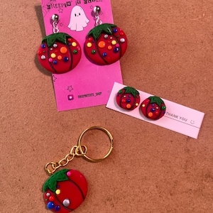 Vintage Tomato Pin Cushion/Sowing Polymer Clay Earrings/Sowing Tomato Earrings/Tomato Polymer ClayEarrings/Tomato Keychain