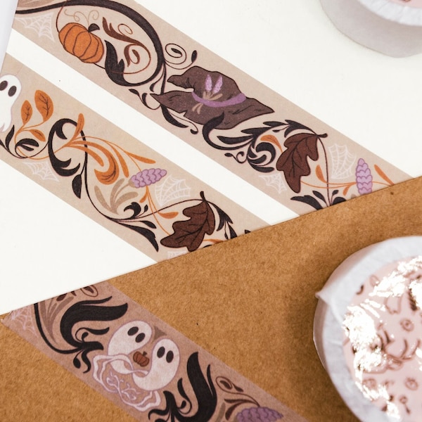 Spooky Aesthetic Washi Tape, Ghost Washi Tape, Art Nouveau, Floral Cottagecore Halloween Stationary