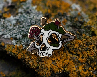 Moss & Mushrooms, Skull Hard Enamel Pin - Tastefully Spooky Collection - Board Filler Pins