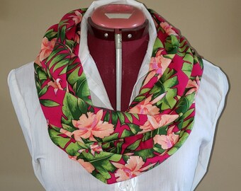 Tropical infinity scarf; floral circle scarf; orchid cowl scarf; bright floral business scarf; Valentines Day; Mother's Day; Easter gift