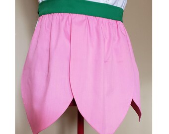 Pink tulip apron with 3 petals, rosebud apron