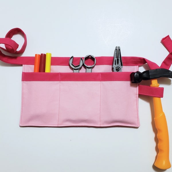 Tiny Toddler's Pink Toolbelt; (S) kids pink utility belt; girl's workbelt; tiny girls carpenter belt; pink tool holster
