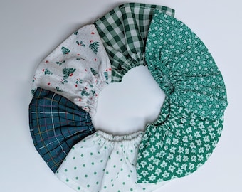 Green Print Christmas Elf Doll Skirt: Holiday Print, Handmade