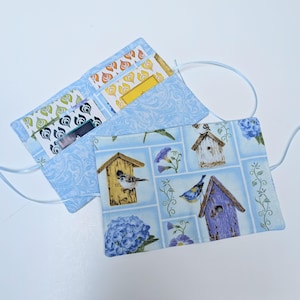 Cartera con 4 bolsillos para bolsitas de té; bolsa para bolsitas de té con forma de casita de pájaros; organizador de té azul; regalo para calcetines