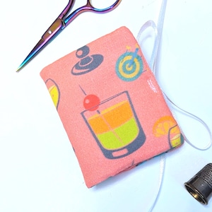 Peach Needle Book with Pocket: Adult Beverage Print, Sewist Gift