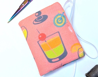 Peach Needle Book with Pocket: Adult Beverage Print, Sewist Gift