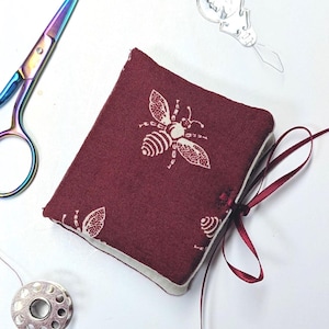 Bumblebee Needle Book with Pocket: Dark Red Sewing Needle Organizer