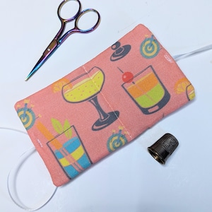 Peach Needle Book with Pocket: Adult Beverage Print, Sewist Gift