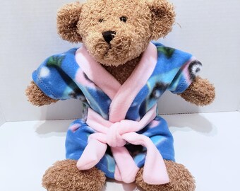 Blue Fleece Teddy Bear Bathrobe: Mouse Print Plush Robe