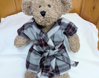 Gray Plaid Fleece Robe for Teddy Bears & Plush Animals
