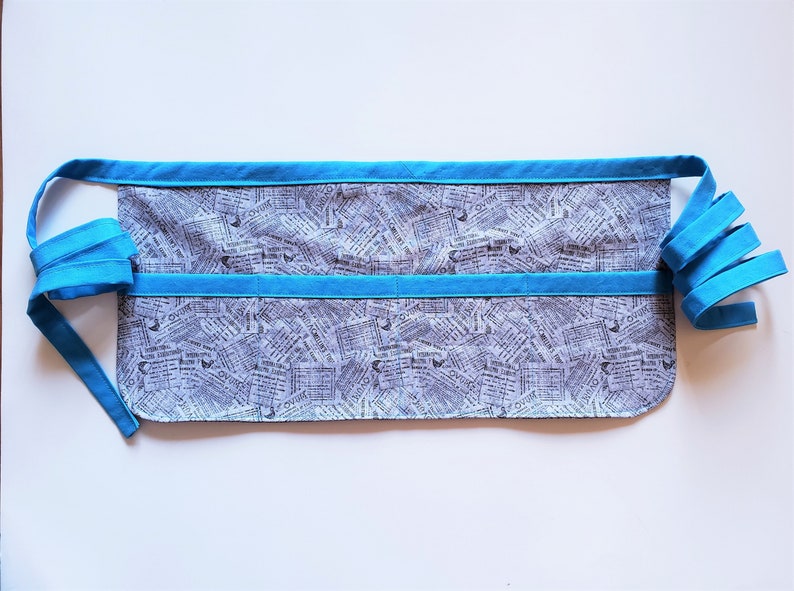 grey and turquoise apron Grey Newsprint Utility apron vendor apron gift for her teacher apron tool apron