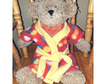 Red Polka Dot Fleece Bathrobe for Teddy Bears & Plush Animals