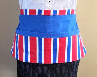 Striped teacher apron; daycare apron; Red, white and blue utility apron; tool apron; vendor apron; July 4th; gift for her