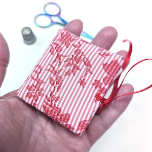 Red Floral Needle Book with Pocket: Sewist Gift
