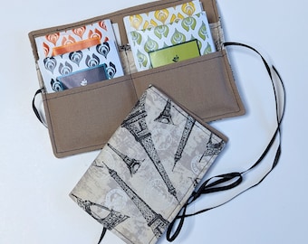 4-pocket Teabag wallet; Paris fabric teabag pouch; beige tea organizer; stocking stuffer