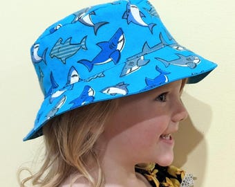 Shark Bucket Hat: Reversible Blue Sunhat for Toddlers