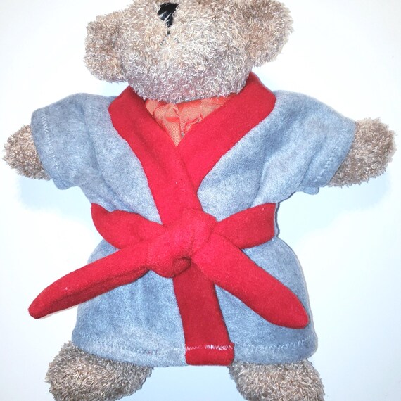 grey teddy bear dressing gown Fleece Bathrobe: Plush Robe with Red Trim CATEGORY_The Elys Edit