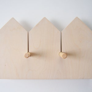 Natural plywood shelf with hooks, kids room organisation image 4