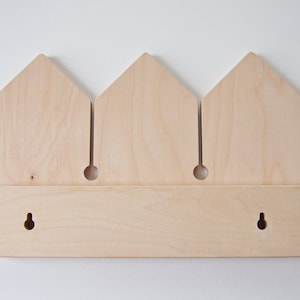 Natural plywood shelf with hooks, kids room organisation image 5