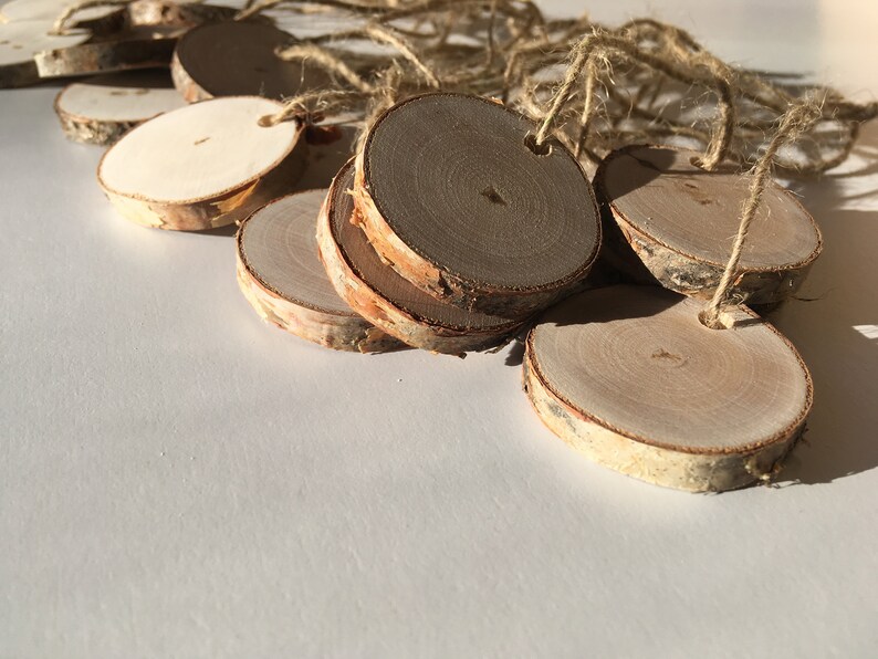 Natural Birch Wood Tags Birch Slices 20 Birch Wood Tags with String Birch Gift Tags Wood Rounds Birch Wood Slices Wooden Gift Tags