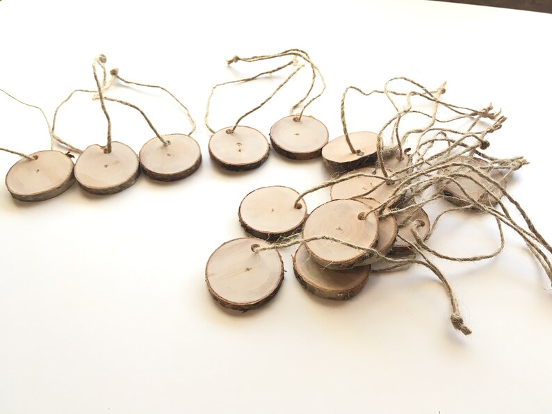 Natural Birch Wood Tags Birch Slices 20 Birch Wood Tags with String Birch Gift Tags Wood Rounds Birch Wood Slices Wooden Gift Tags