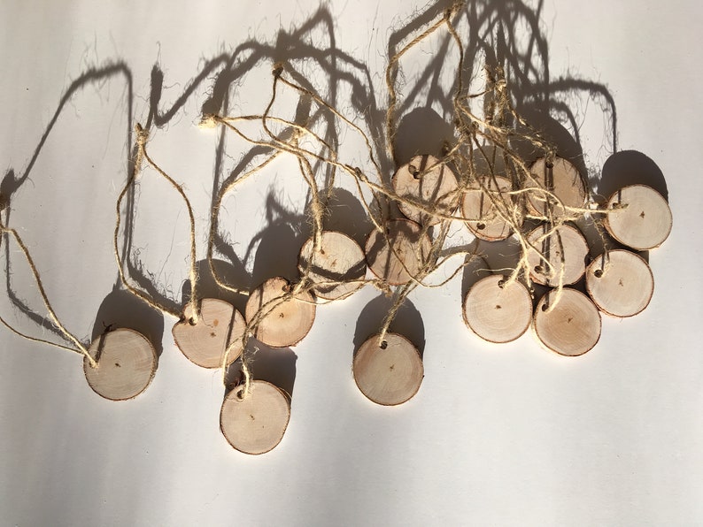 Natural Birch Wood Tags Birch Slices 20 Birch Wood Tags with String Birch Gift Tags Wood Rounds Birch Wood Slices Wooden Gift Tags