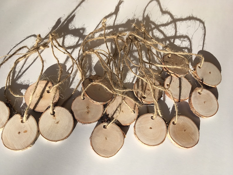 Natural Birch Wood Tags Birch Slices 20 Birch Wood Tags with String Birch Gift Tags Wood Rounds Birch Wood Slices Wooden Gift Tags
