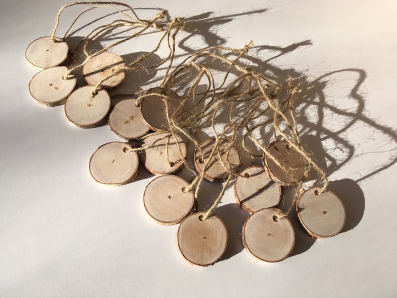 Natural Birch Wood Tags Birch Slices 20 Birch Wood Tags with String Birch Gift Tags Wood Rounds Birch Wood Slices Wooden Gift Tags