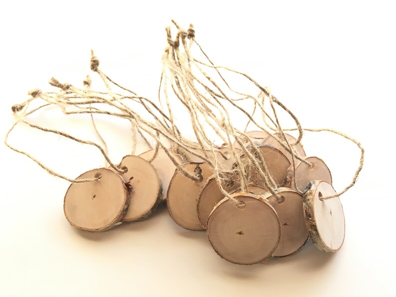 Natural Birch Wood Tags Birch Slices 20 Birch Wood Tags with String Birch Gift Tags Wood Rounds Birch Wood Slices Wooden Gift Tags