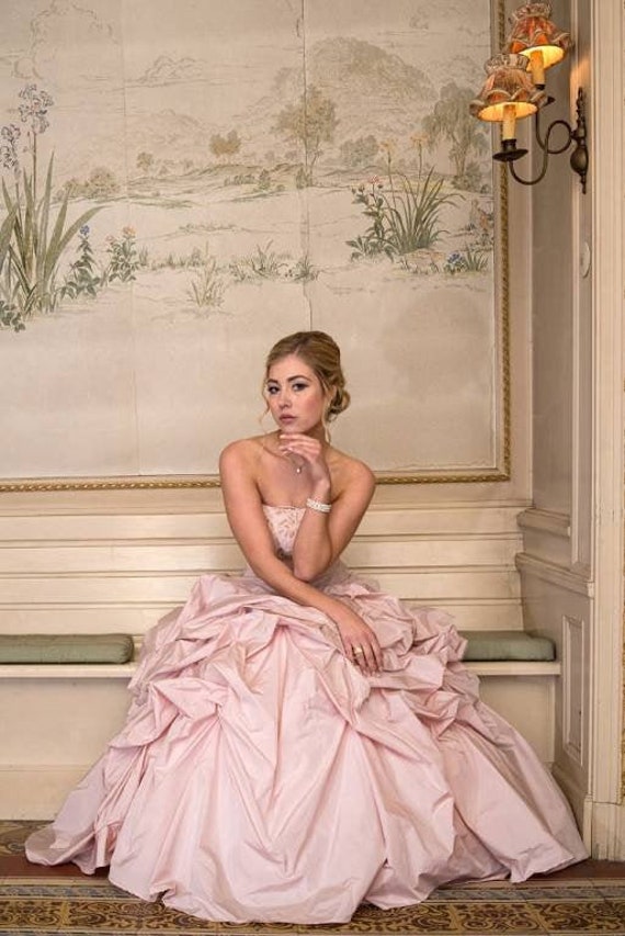 Pale Pink Wedding Dress With Handmade Embroidery Size 36 38 Etsy